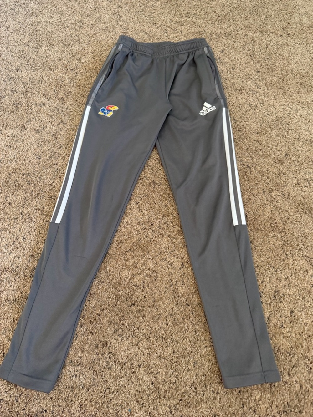 adidas Gray Track Joggers with White Stripes and Logo